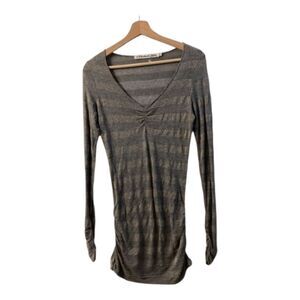 Michael Stars Metallic Gray Ruched Long Sleeve Top Dress One Size